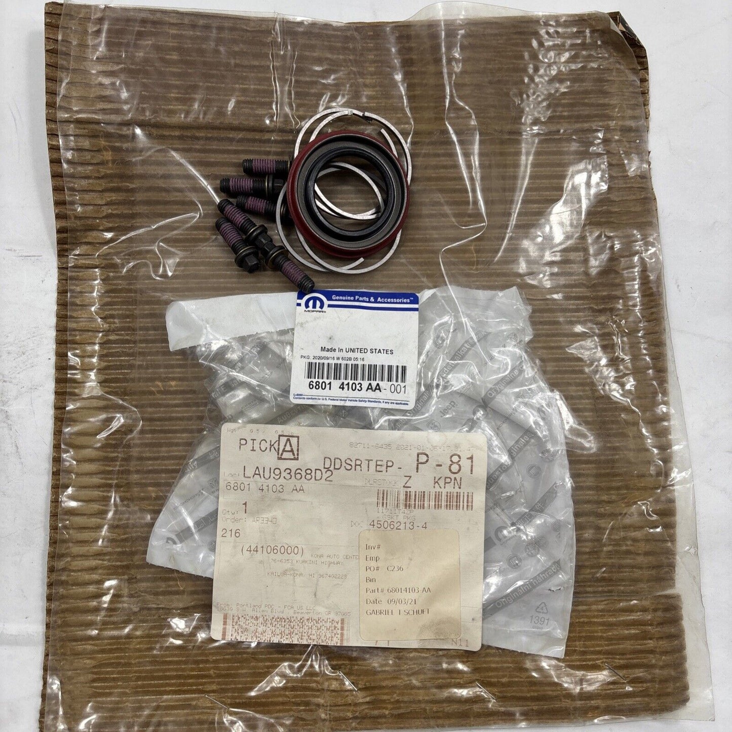 Genuine Mopar Transmission Oil Pump Seal And Gasket Package 68014103AB