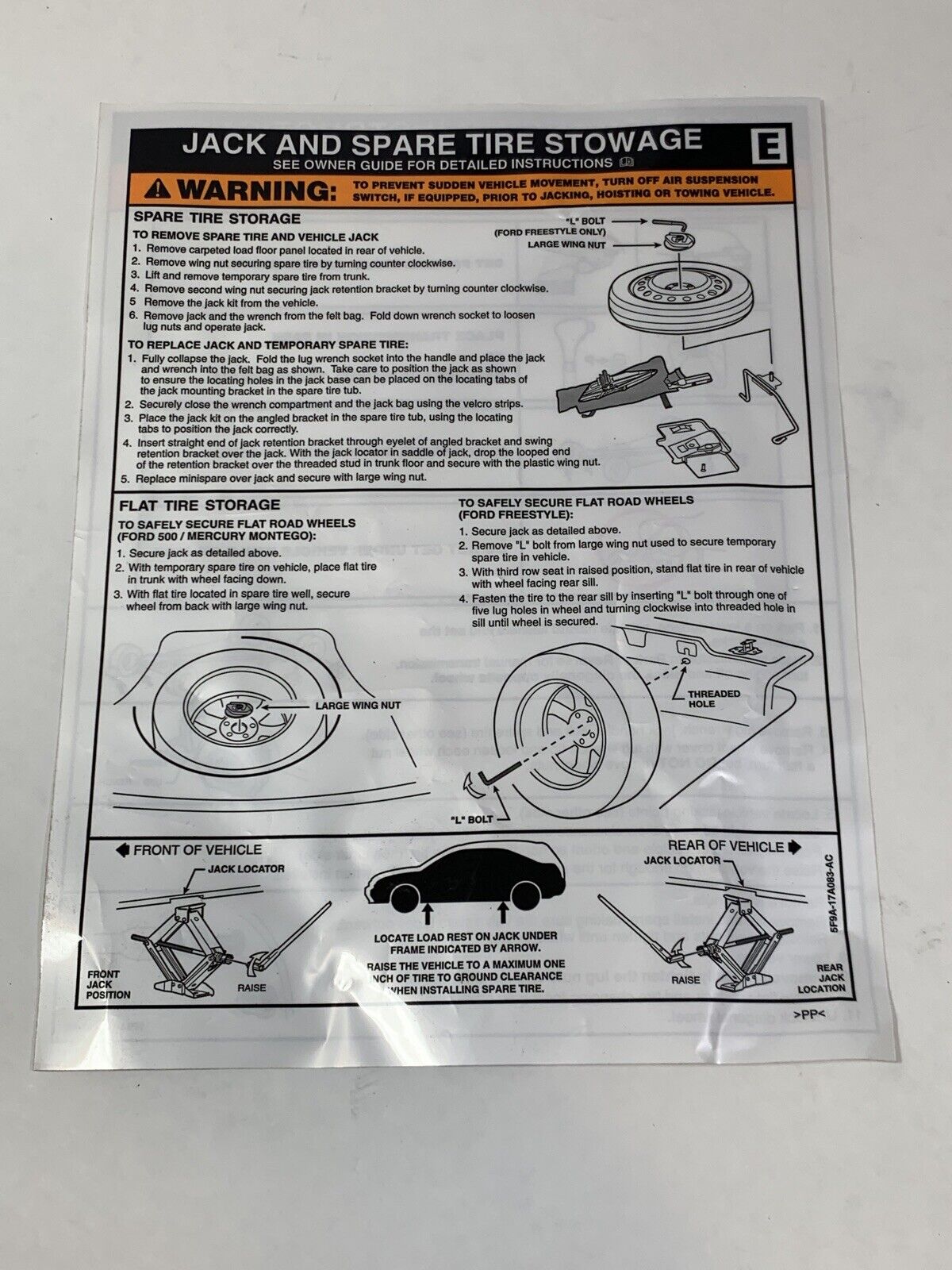 Ford OEM 5F9Z-17A083-AA Jack & Tire Decal