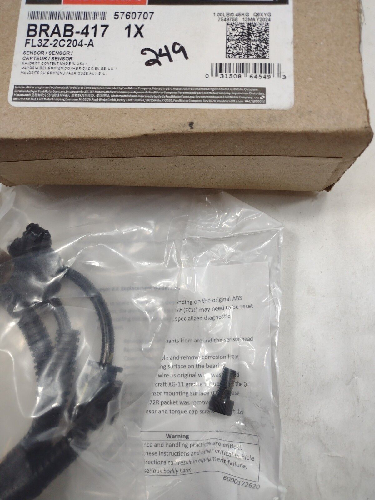 Genuine OEM Ford Motorcraft ABS Wheel Speed Sensor BRAB417 FL3Z2C204A