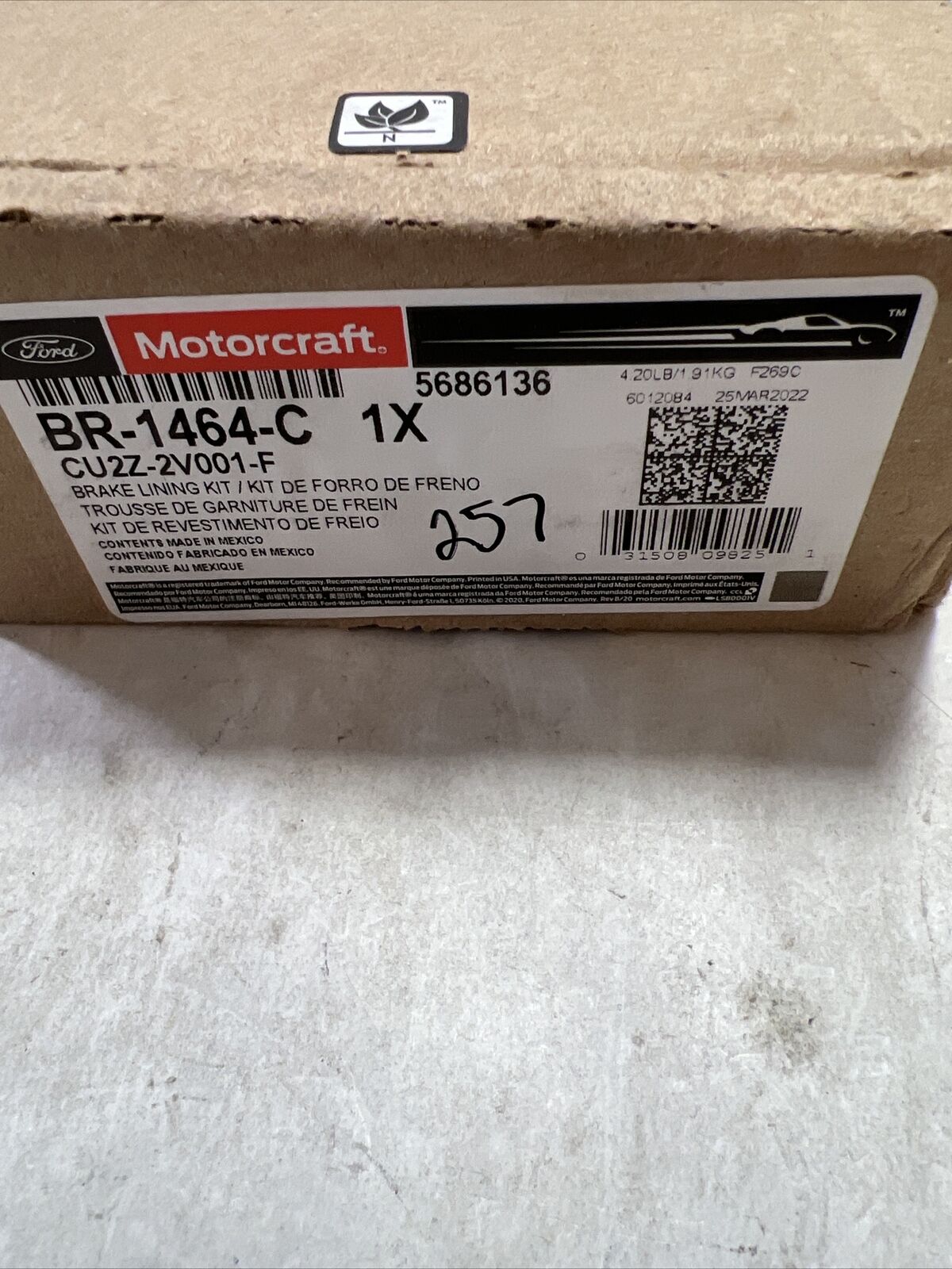 Genuine OEM Ford Mustang Front Brake Pads 2011-2014 Motorcraft BR1464C