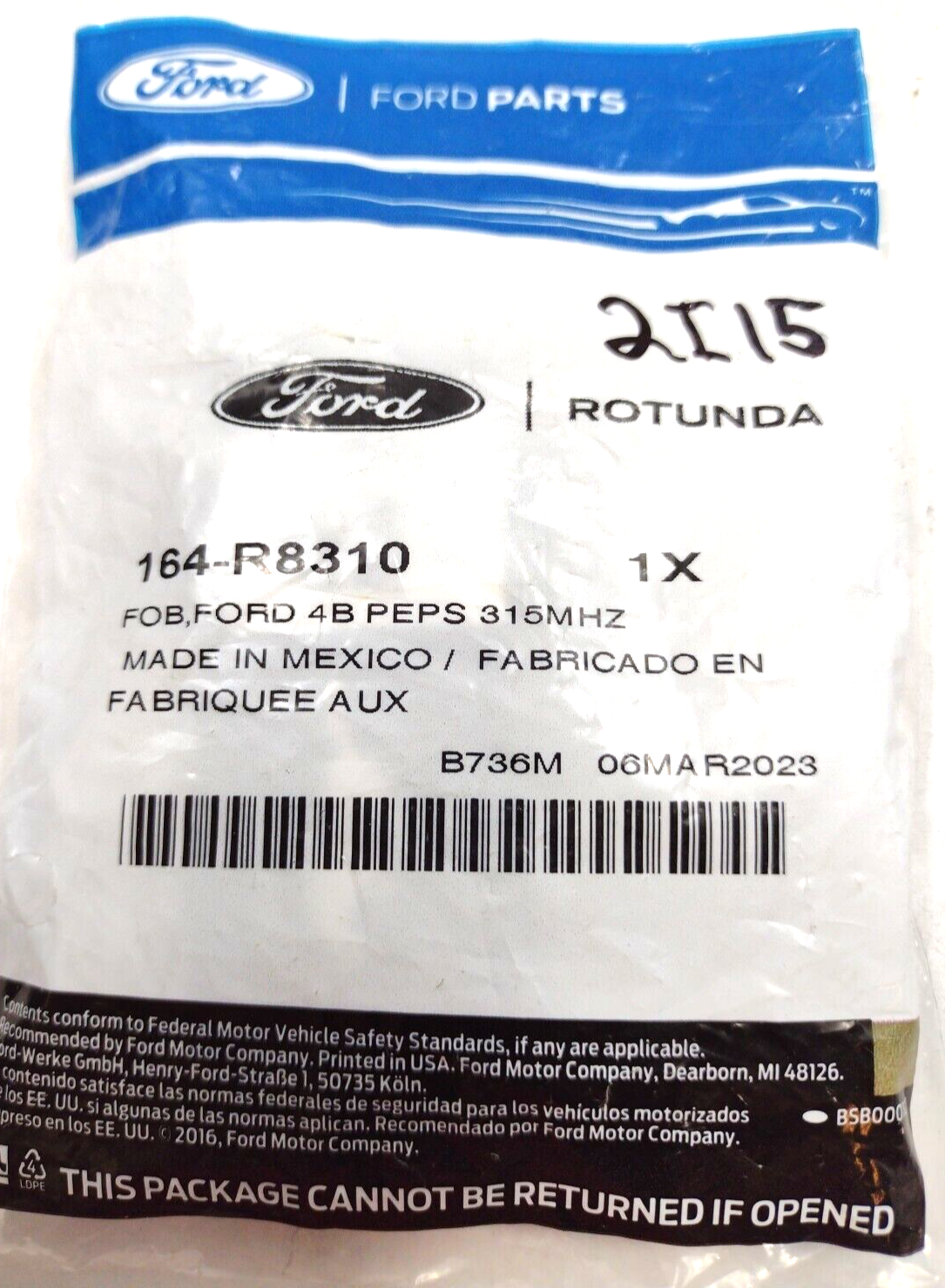 Genuine OEM Ford Remote Key Start FOB  164-R8310