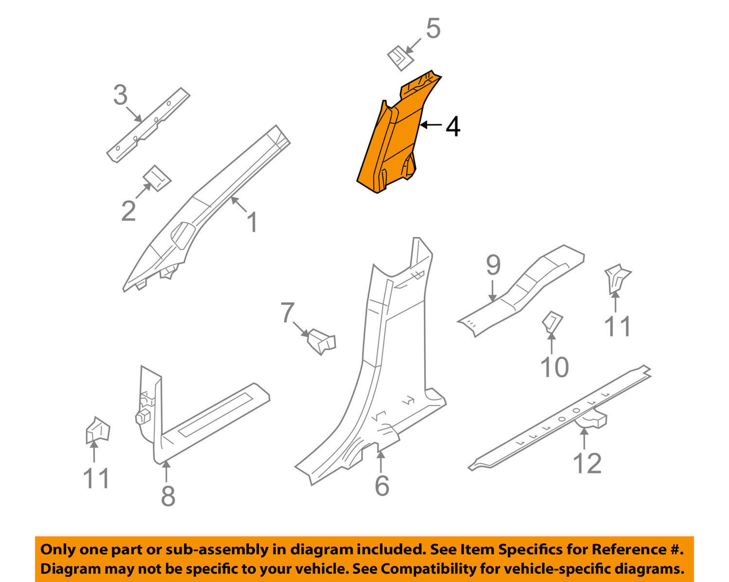 2010-2012 Lincoln MKT Pillar Trim Upper Center Passenger Side OEM AE9Z7424356AA