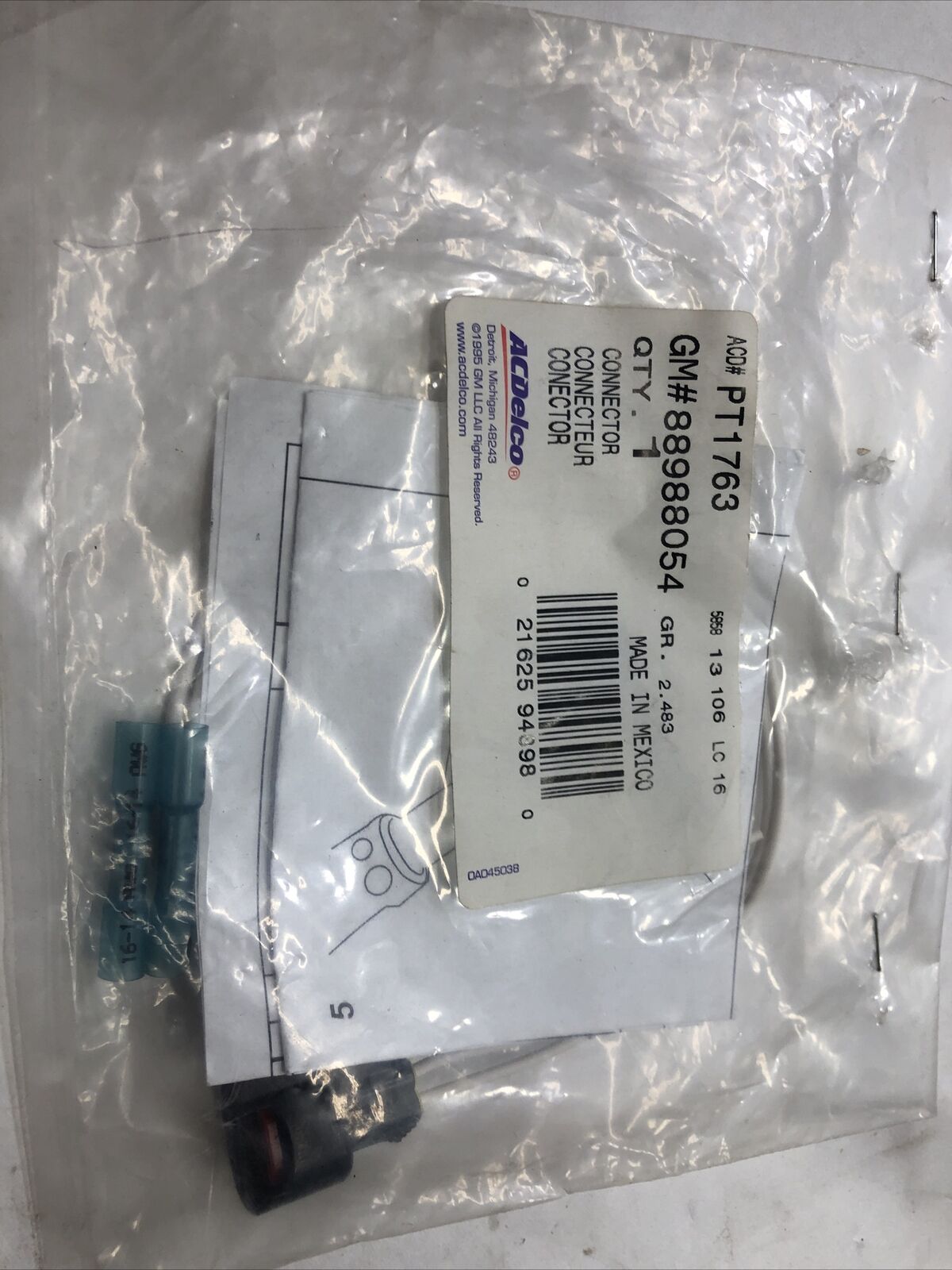 New OEM GM ACDelco PT1763 Connector Pigtail Genuine