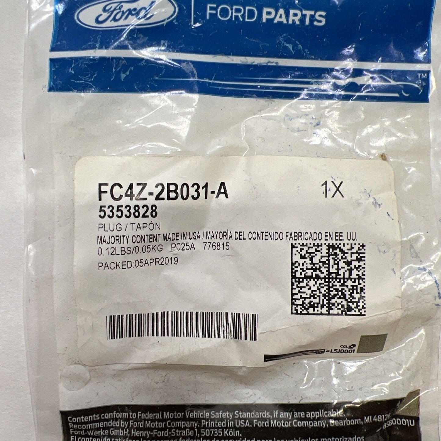 Genuine OEM Ford Plug FC4Z2B031A