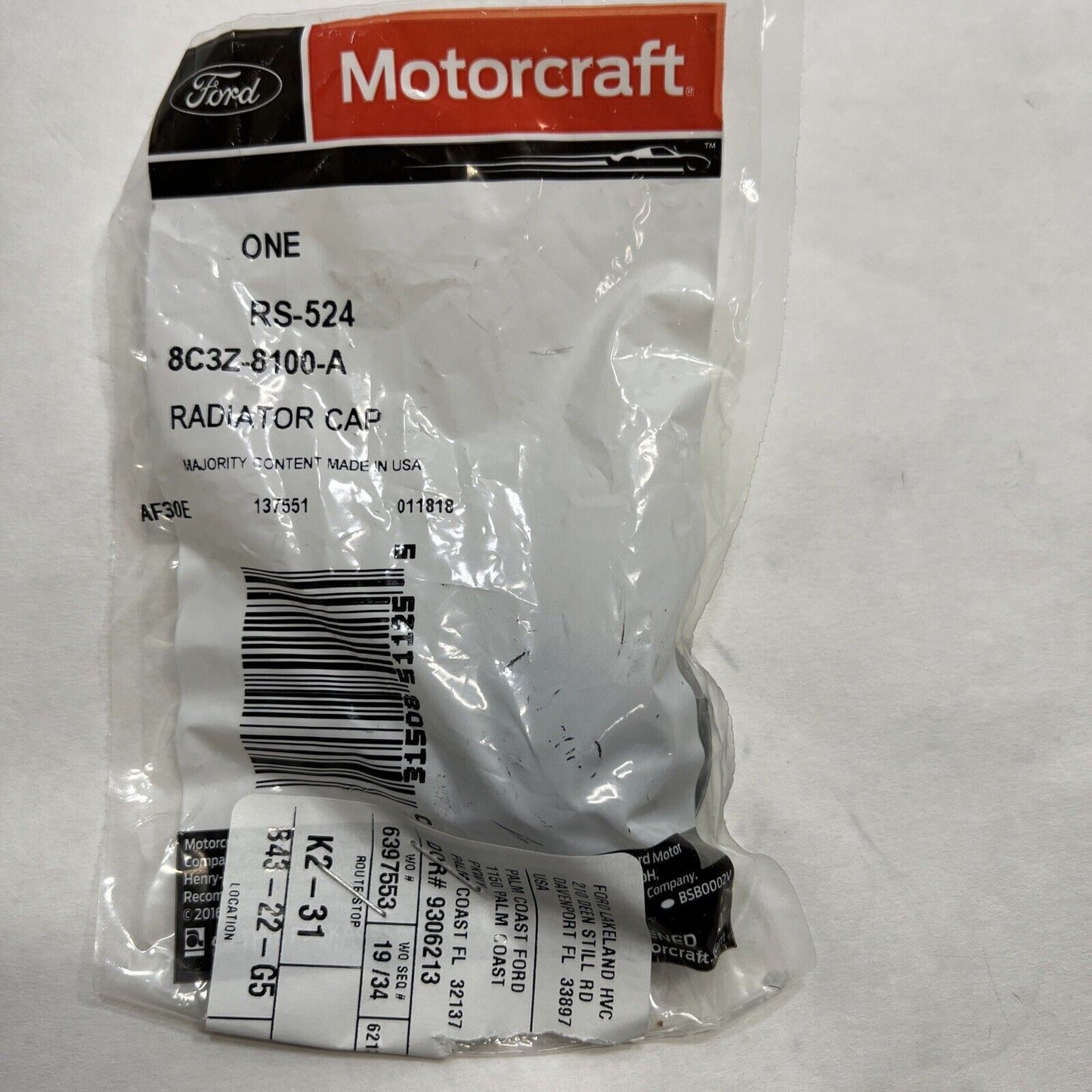 Genuine OEM Ford F-250 Super Duty Radiator Cap Motorcraft 2008-2010 RS524