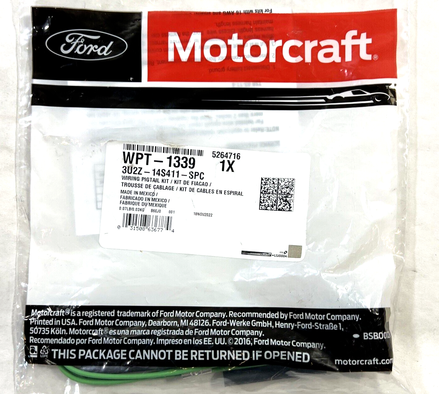 Genuine Ford Turbocharger Intake Pressure Sensor Connector Motorcraft WPT1339