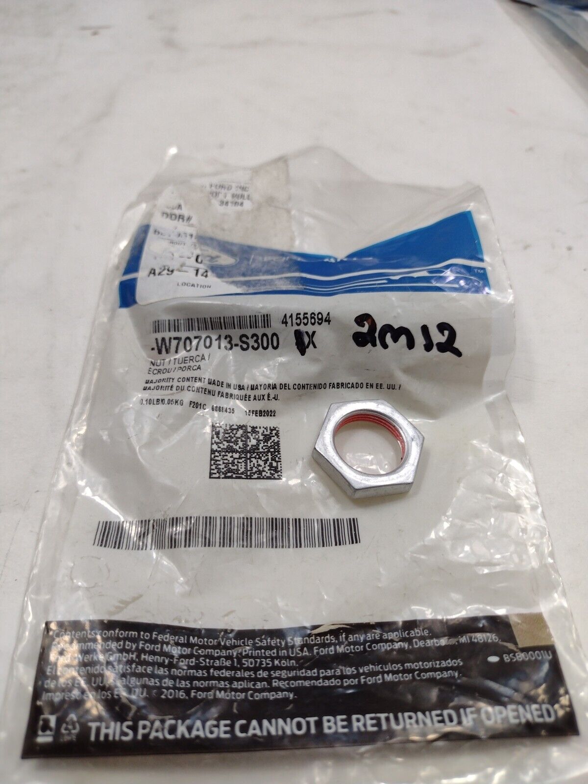 Genuine Ford Back Glass Wiper Motor Nut W707013-S300