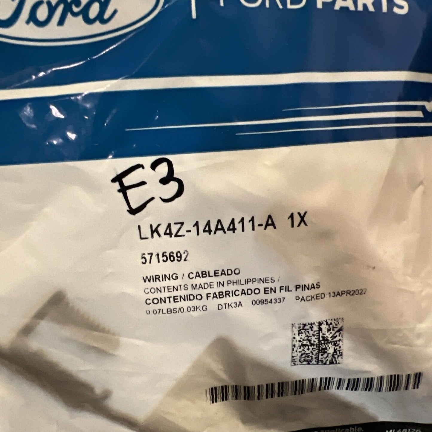 Genuine OEM Ford E-Transit Rear Door Wire Assembly 2020-2023 LK4Z14A411A