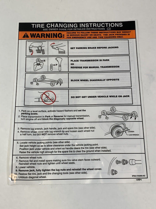 Ford OEM 5F9Z-17A083-AA Jack & Tire Decal