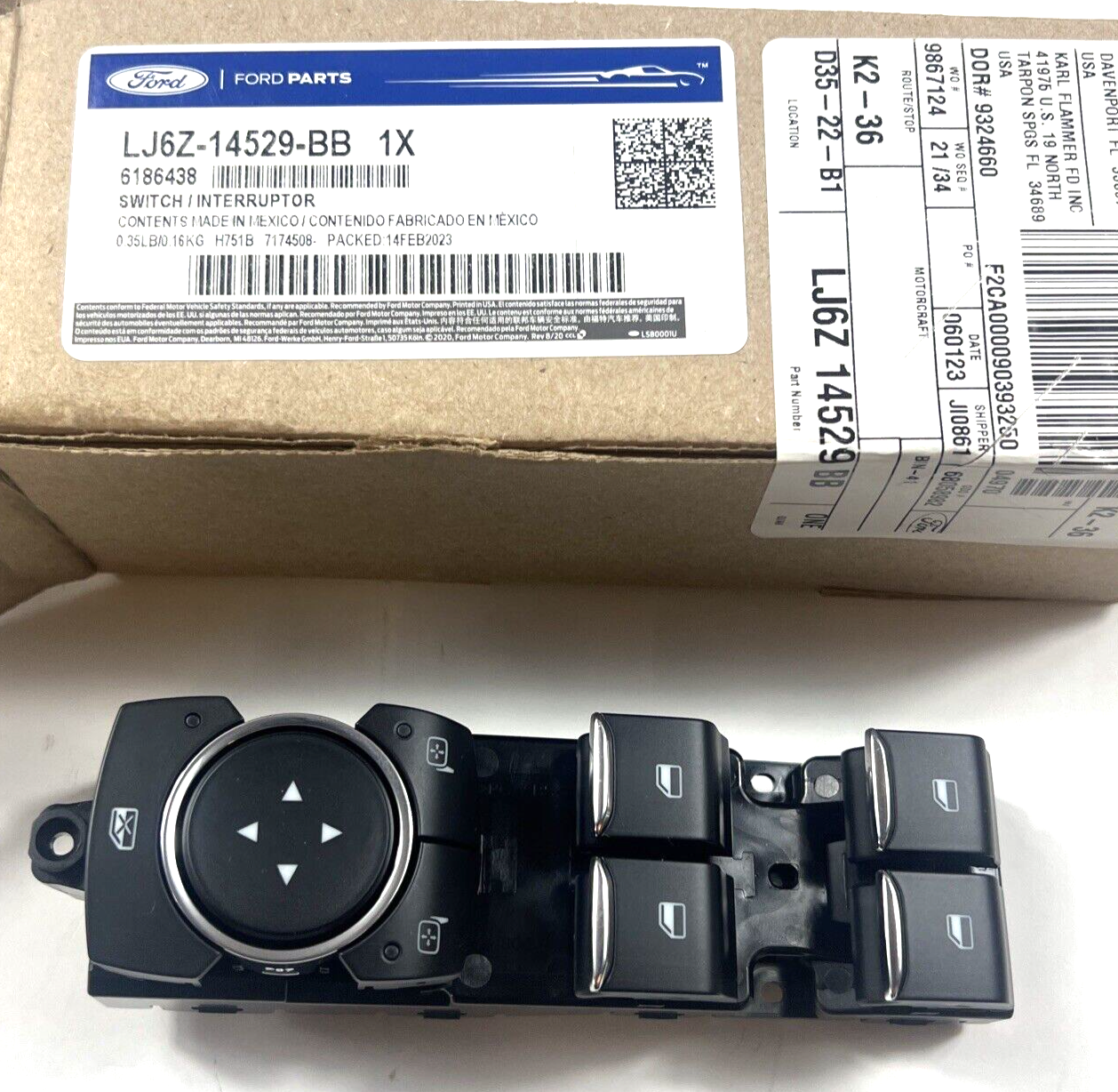 Genuine OEM Ford Front Left Driver Side Door Window Switch 2020-2024 LJ6Z14529BB