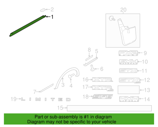 Genuine OEM Ford F-150 Right Upper Passenger Side Molding 20-14 9L3Z84291A40AC