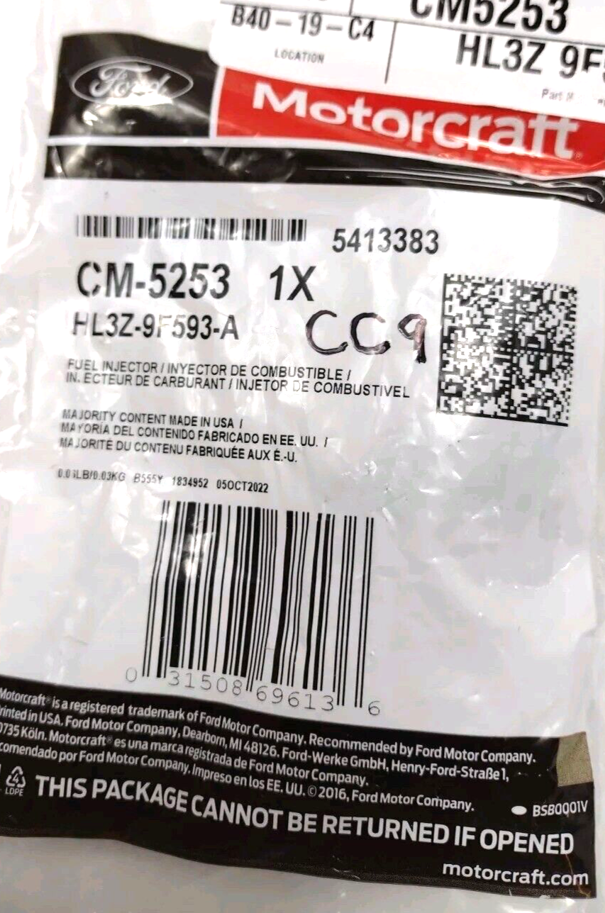 Genuine OEM Ford GT Fuel Injector 2017-2022 HL3Z9F593A Motorcraft CM5253