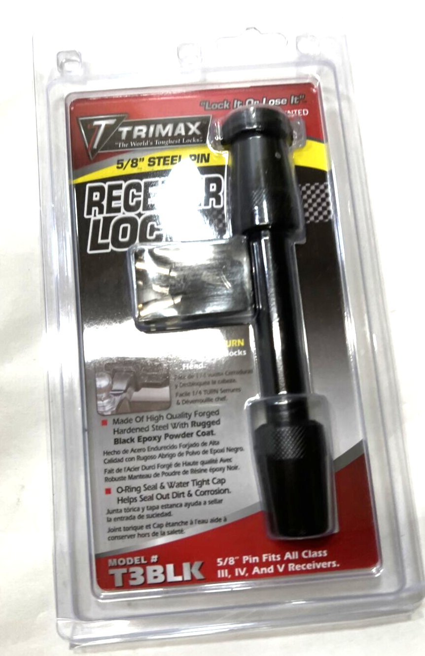 Trimax T3 Black Receiver Lock 5/8 Pin Class III IV Tow Trailer Hitch T3BLK