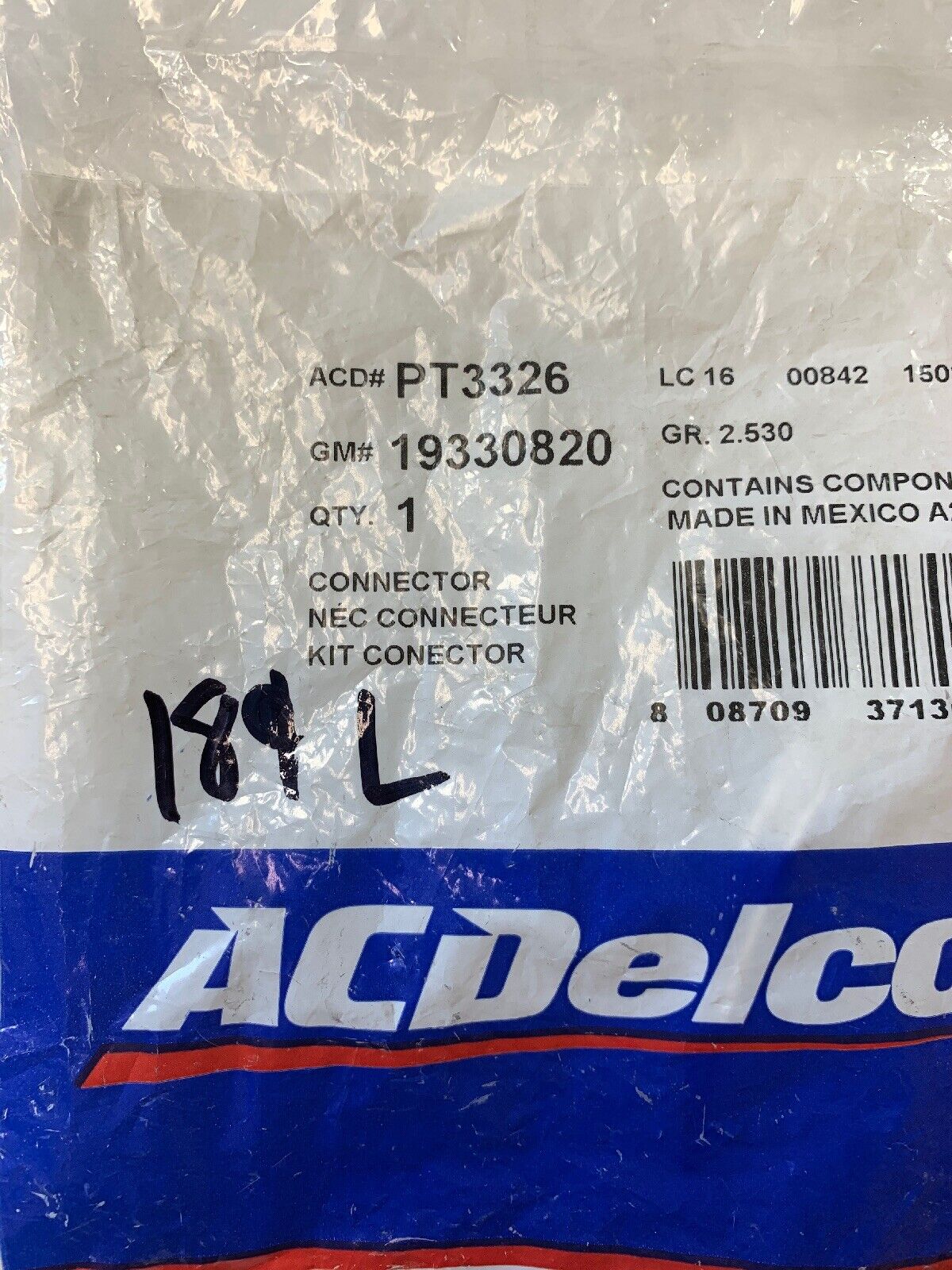 New OEM AcDelco Connector Pigtail Pt3326 19330820