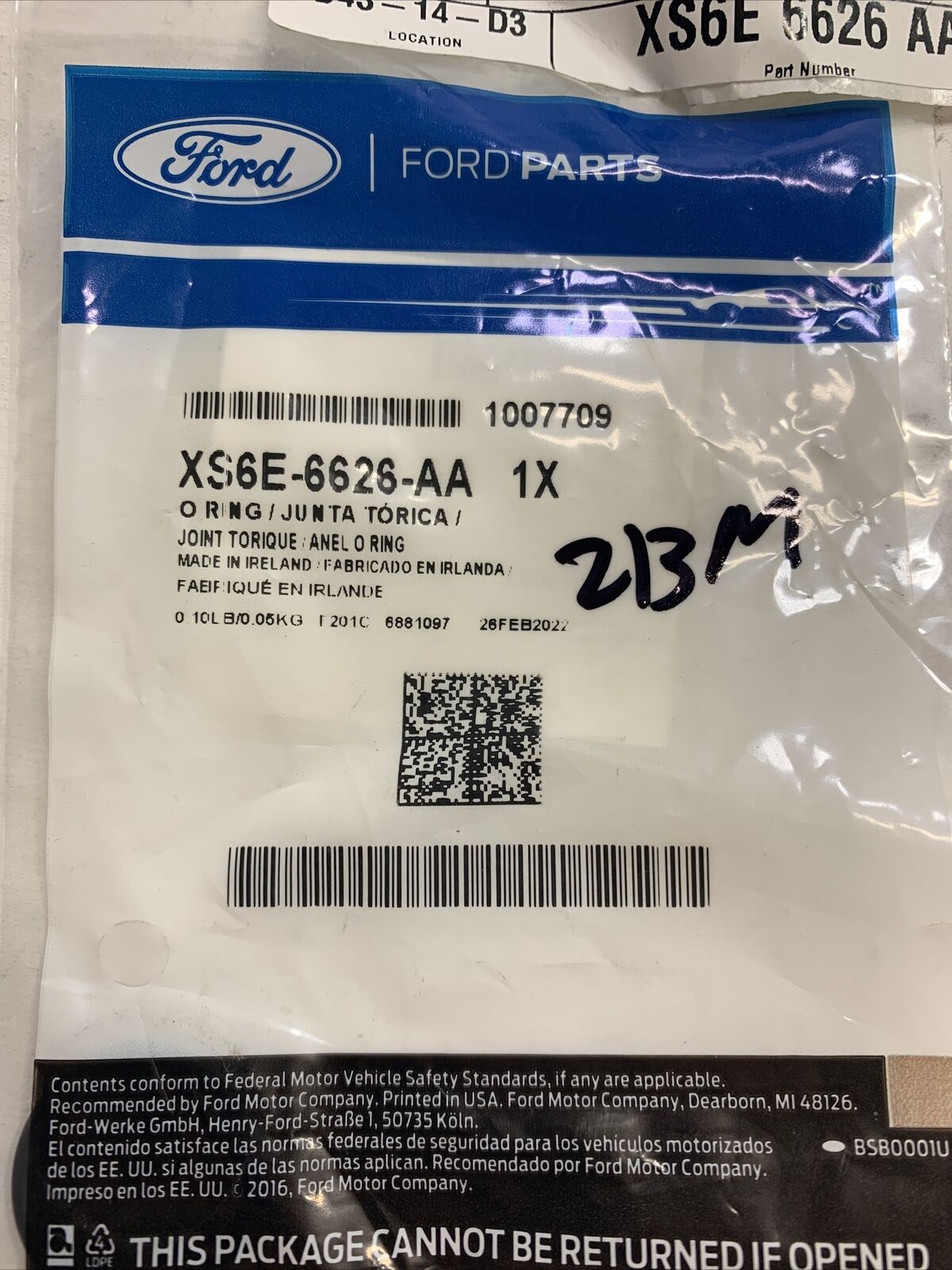 New OEM Ford 2011-2019 1.5 1.6 1.5L 1.6L Oil Tube O-Ring Seal  XS6E-6626-AA